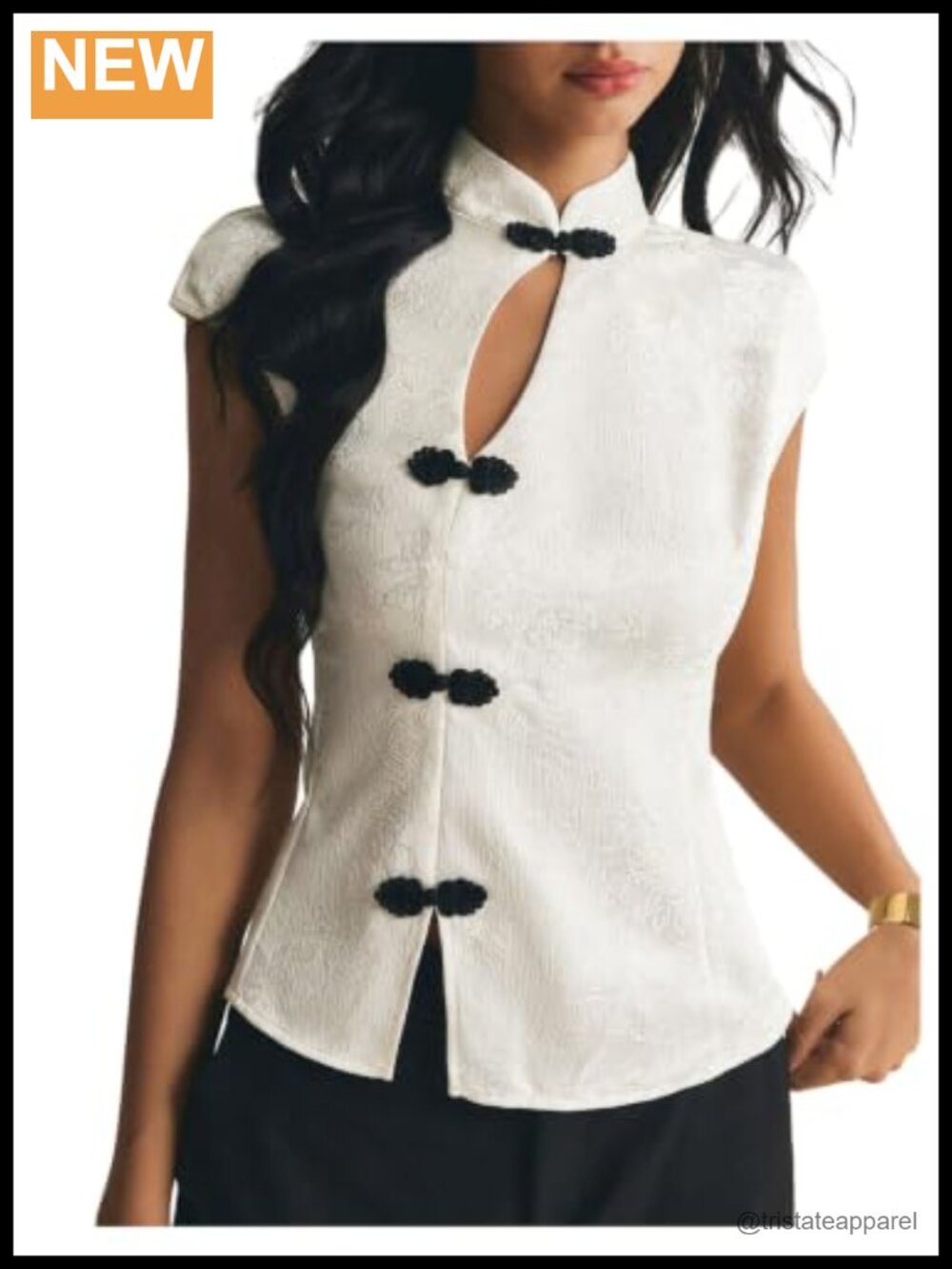 Mock Neck Blouse Jacquard Frog Button Cut Out Y2k Top